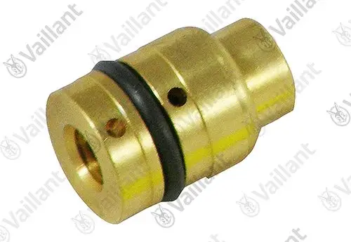 Vaillant Ventil in zylindrischer Form, aus Messing mit schwarzem Gummi-O-Ring zur Gewährleistung einer dichten Verbindung.
